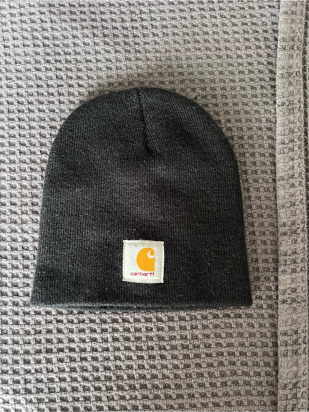 Carhartt Black Beanie with Yellow Logo Patch